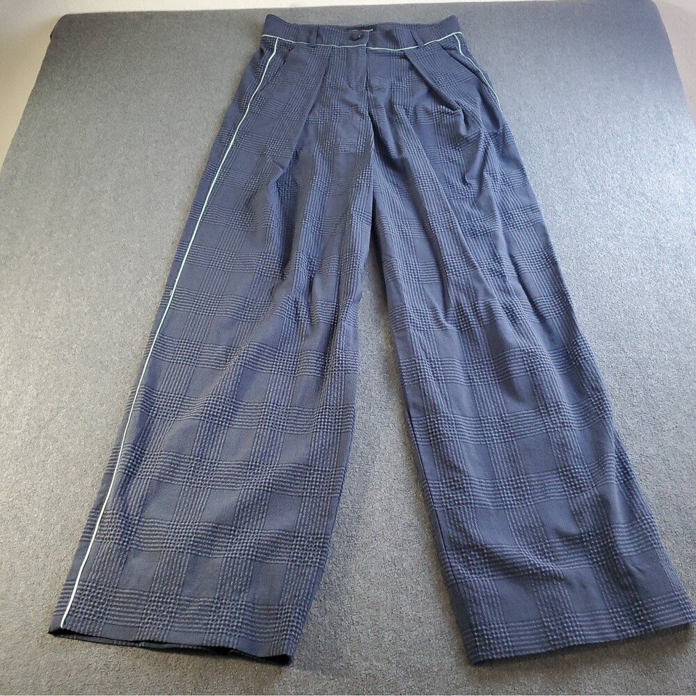Emporio Armani Plaid Pattern Pants Women's Casual Stripes Size 40 Navy Blue